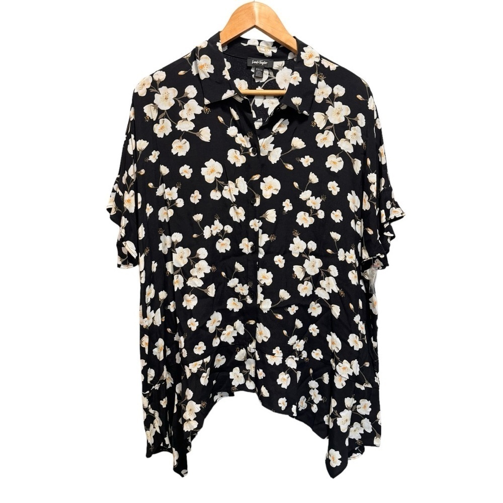 Lord & Taylor Black Floral Button Down Shirt Size XL NWT